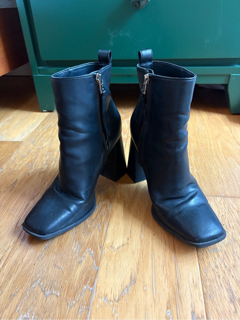 Circus by Sam Edelman Black Square-Toe Block Heel Ankle Booties